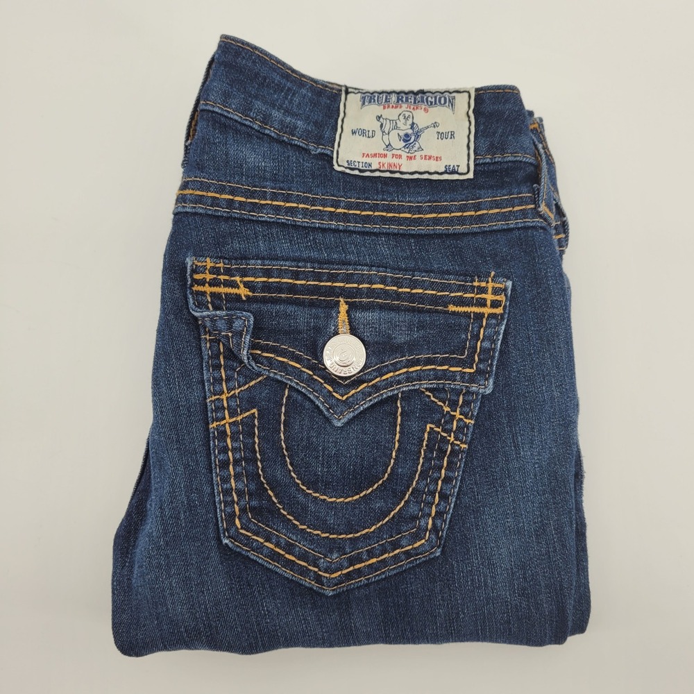 True Religion Skinny Jeans Womens 25 Blue Low Rise‎ Flap Pocket Made in USA